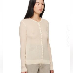 Cream Ribbed Button-Up Cardigan by Lemaire